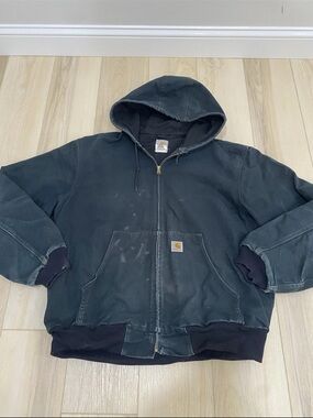 Y2K Vintage Distressed Carhartt J131 BLK Black Hooded Jacket Size XL